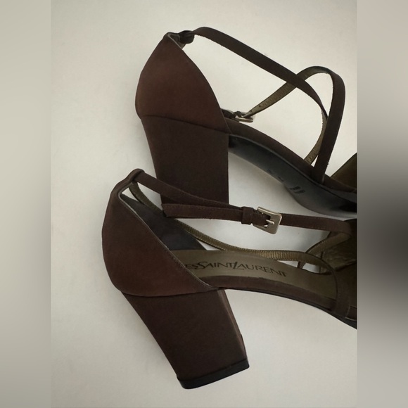 Yves Saint Laurent Vintage Open Toe Block Heel Strappy  Sandals Brown Sz.7 Italy - Picture 7 of 11